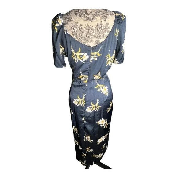 Sam‎ Edelman Tossed Floral Puff Midi Navy Dress Size 10 - Picture 5 of 7